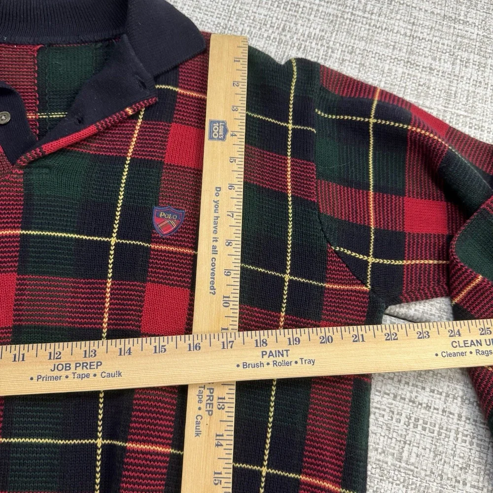 Vintage POLO RALPH LAUREN Scottish Red Tartan Plaid Heritage'Sweater Shield Logo